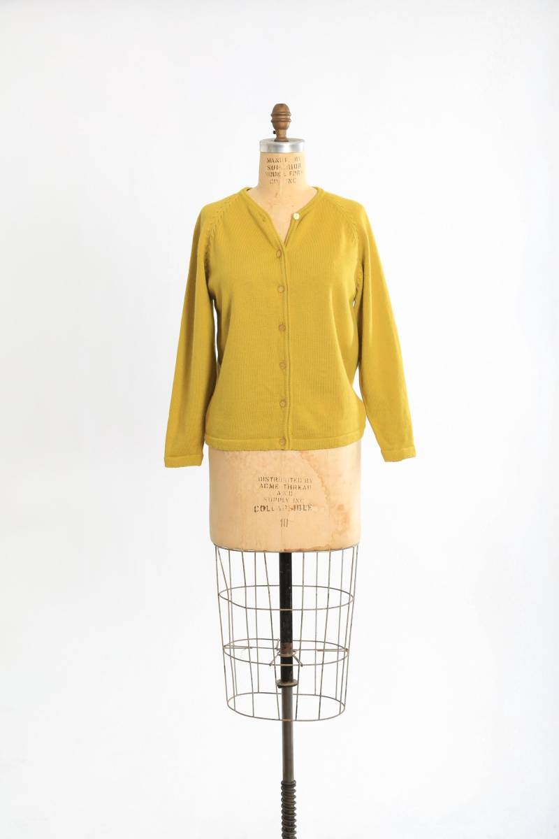 Vintage 60Er Jahre Chartreuse Schurwolle Strickmantel Rollkragenpullover von CALIVINTAGEUSA