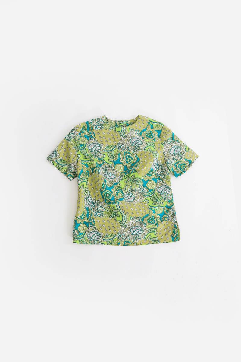 Vintage 60Er Jahre Grüne Bluse Aus Baumwolle Mit Paisleymuster von CALIVINTAGEUSA