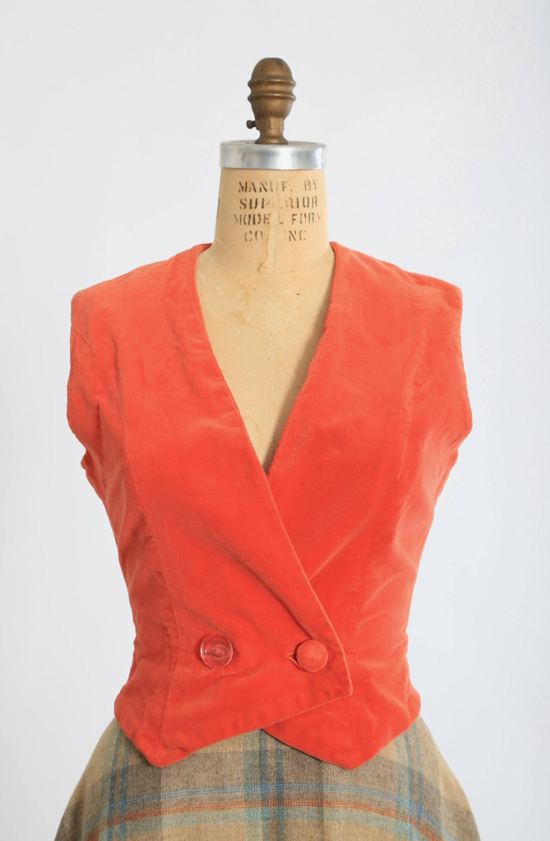 Vintage 60Er Jahre Samt Weste in Orange von CALIVINTAGEUSA