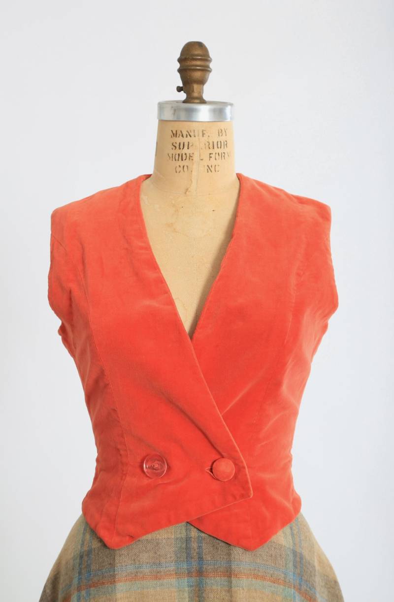 Vintage 60Er Jahre Samt Weste in Orange von CALIVINTAGEUSA