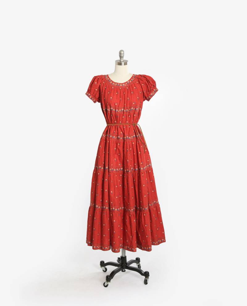 Vintage 70Er Jahre Blumen Maxi Kleid Aus Baumwolle | Charles Demery Tarascon Aulgnon Paris von CALIVINTAGEUSA