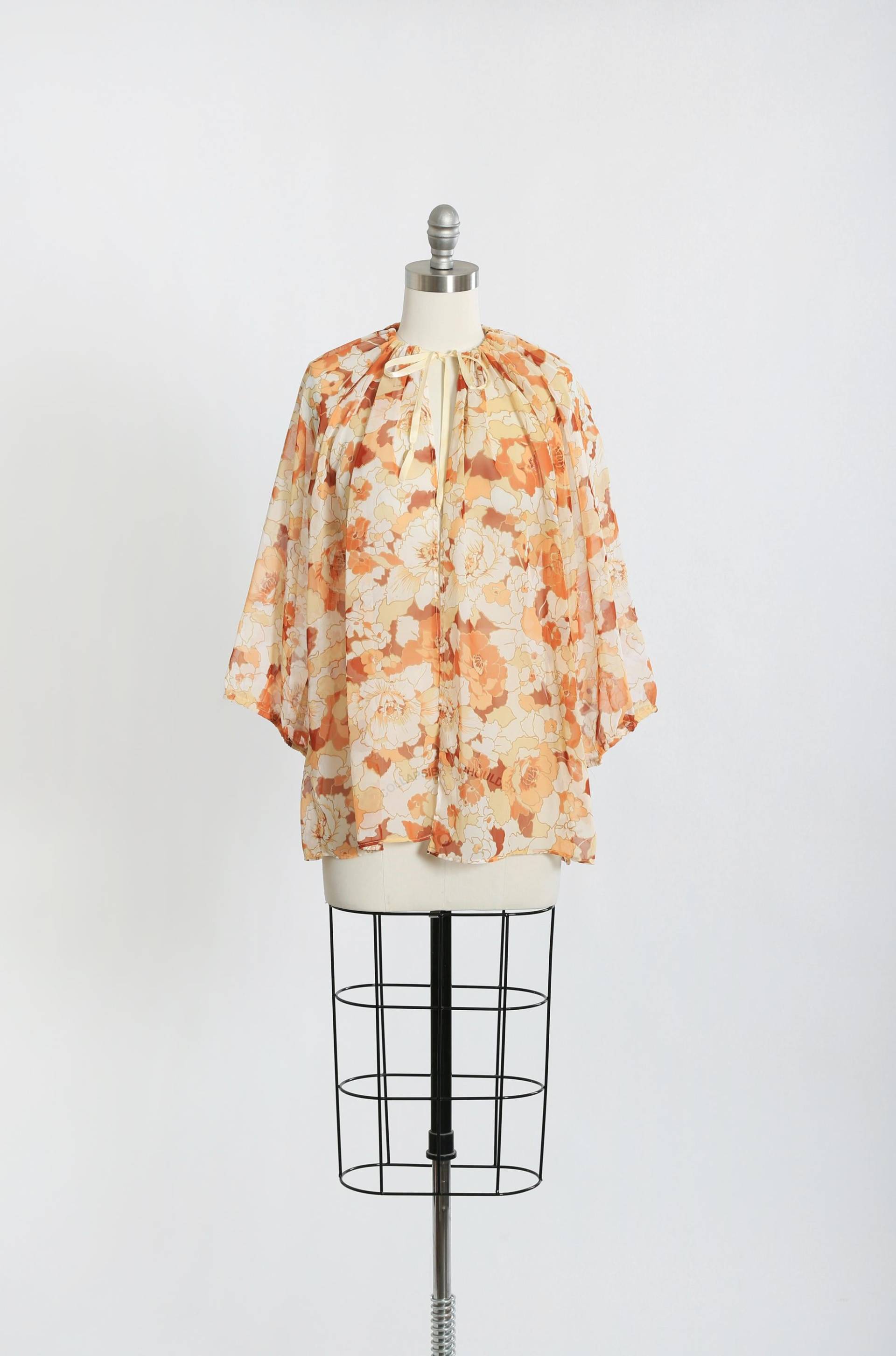 Vintage 70Er Jahre Halbtransparente Florale Offene Frontbluse von CALIVINTAGEUSA