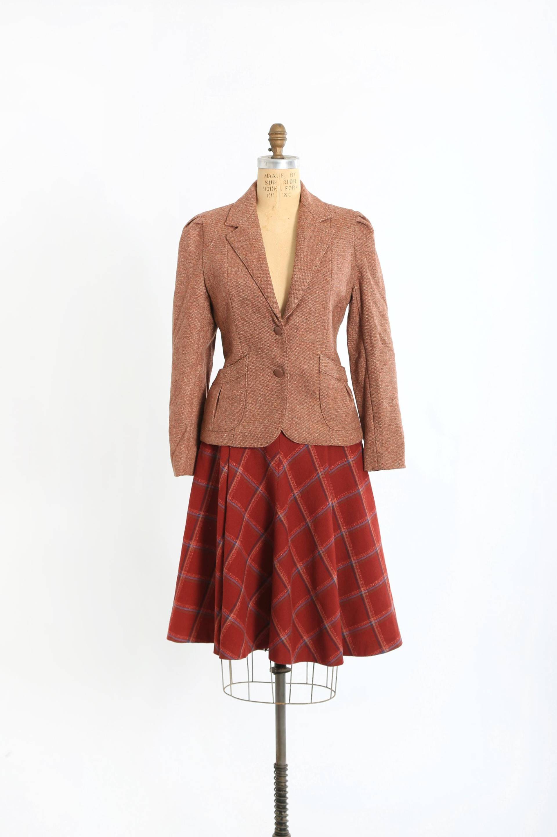 Vintage 70Er Jahre Maroon Brauner Tweed Woll Blazer von CALIVINTAGEUSA