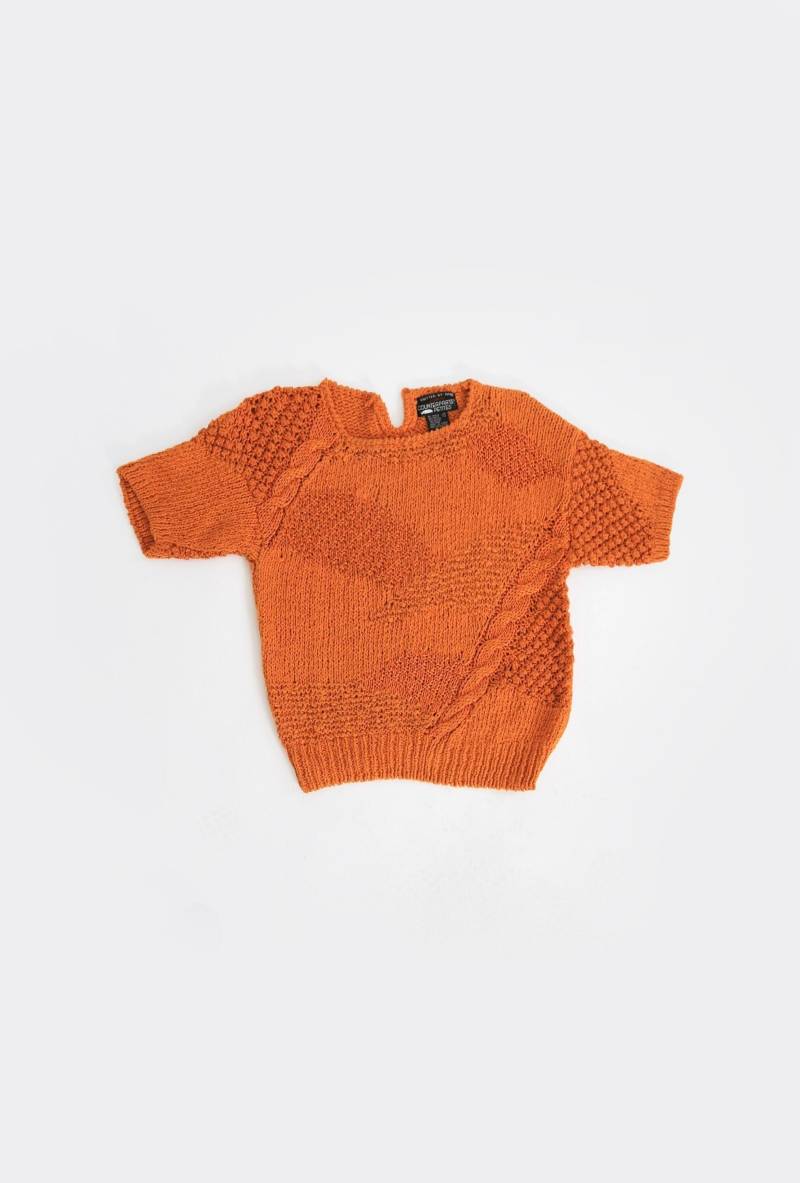 Vintage 90Er Handgestrickter Pullover Aus Ramie Baumwolle in Orange von CALIVINTAGEUSA