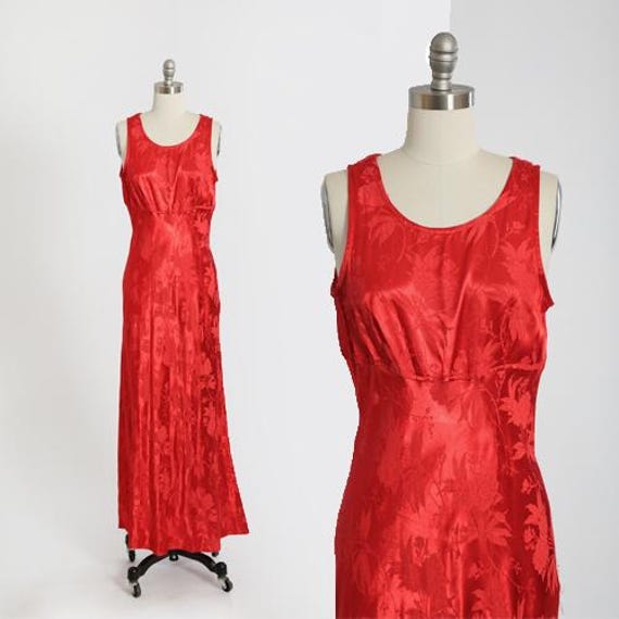 Vintage 90Er Jahre All That Jazz Rotes Geblümtes Brokatkleid von CALIVINTAGEUSA