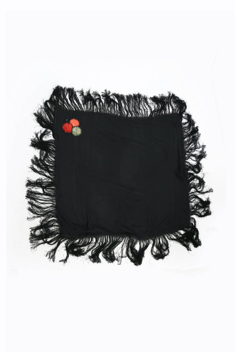 Vintage Antik 20Er 30Er Jahre Schwarzer Seiden Crepe Piano Schal Bestickter Samt Patch Fransen-Schal von CALIVINTAGEUSA