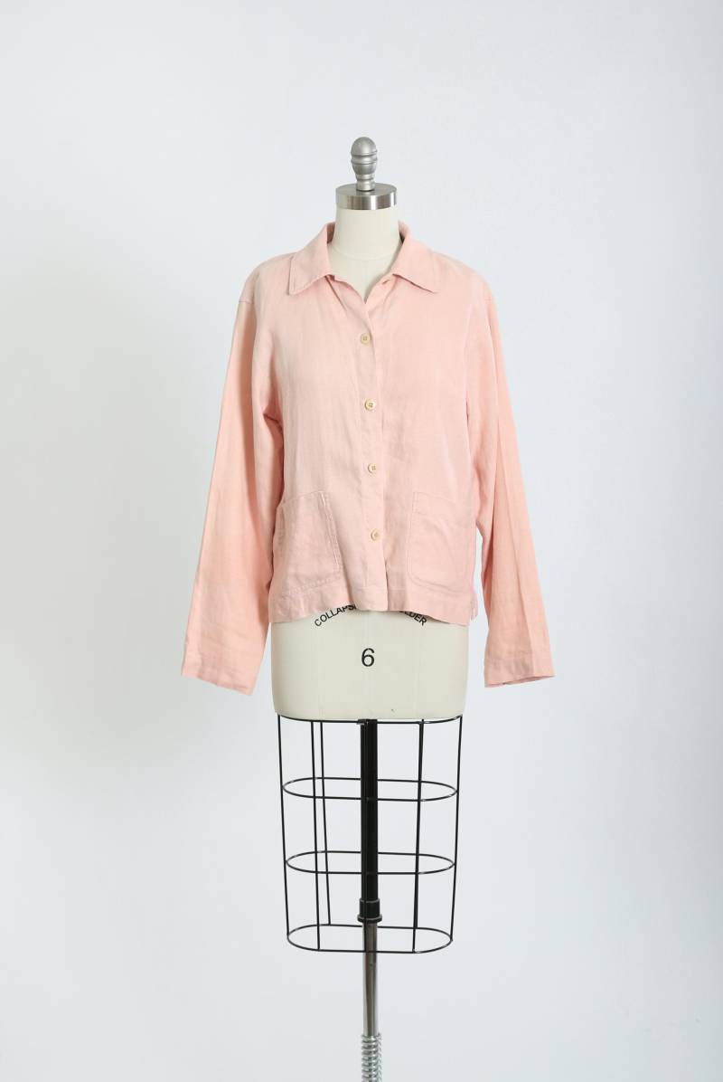 Y2K Pink Chore Abgeschnittene Leinenjacke von CALIVINTAGEUSA