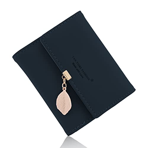 CALIYO Geldbeutel Damen aus Glattem und Weichem Synthetisches Leder Geldbörse klein Kurzformat Portemonnaie Farben mit vielen Fächern（Stahlblau） von CALIYO