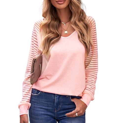 CALIYO Damen Elegant, Blusen mit V-Ausschnitt, Longbluse, Outfit Damen Elegant Rosa M von CALIYO