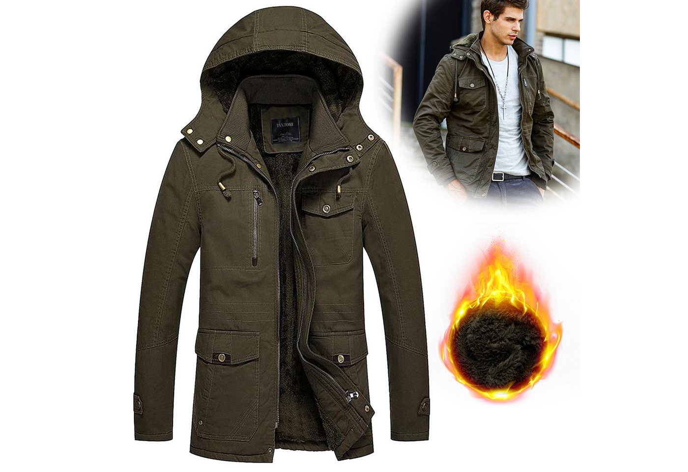 CALIYO Winterjacke Warmes Jacke Winterparka Multi-pocket Winddicht Fleecejacke Baumwolle Futter Winddichter Wintermantel für Outdoor Arbeit von CALIYO