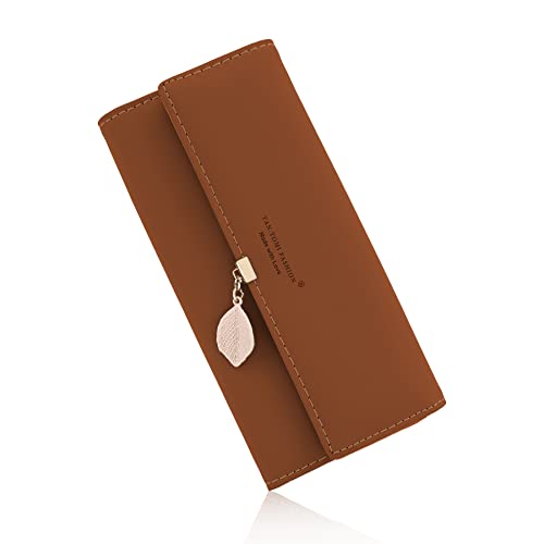 CALIYO Geldbeutel Damen aus glattem und weichem Synthetisches Leder Geldbörse Damen groß und im Langformat Portemonnaie sehr schöne Farben mit vielen Fächern und Handyfach（Signalbraun）. von CALIYO