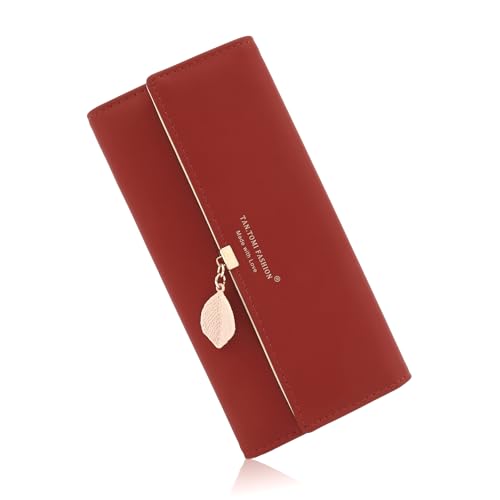 CALIYO Geldbeutel Damen aus glattem und weichem Synthetisches Leder Geldbörse Damen groß und im Langformat Portemonnaie sehr schöne Farben mit vielen Fächern und Handyfach (Bordeaux). von CALIYO