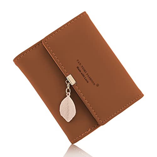 CALIYO Geldbeutel Damen aus Glattem und Weichem Synthetisches Leder Geldbörse klein Kurzformat Portemonnaie Farben mit vielen Fächern（Signalbraun） von CALIYO