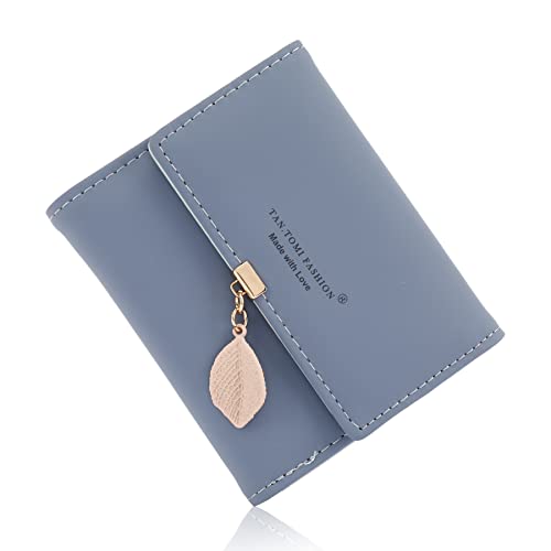 CALIYO Geldbeutel Damen aus Glattem und Weichem Synthetisches Leder Geldbörse klein Kurzformat Portemonnaie Farben mit vielen Fächern（Dunkelblau） von CALIYO