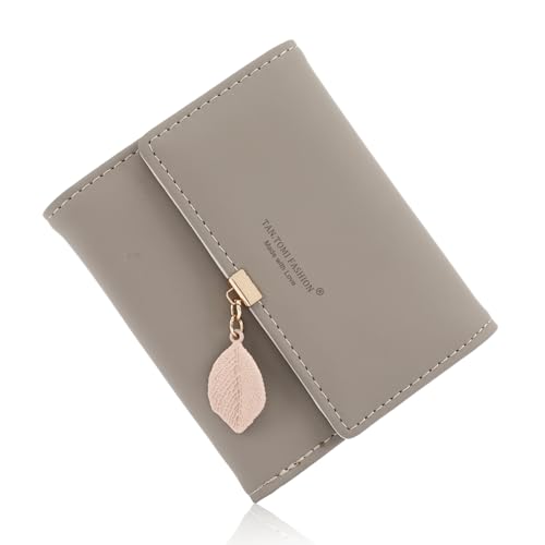 CALIYO Geldbeutel Damen aus Glattem und Weichem Synthetisches Leder Geldbörse klein Kurzformat Portemonnaie Farben mit vielen Fächern（Dunkelgrau） von CALIYO