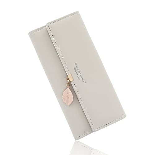 CALIYO Geldbeutel Damen aus glattem und weichem Synthetisches Leder Geldbörse Damen groß und im Langformat Portemonnaie sehr schöne Farben mit vielen Fächern und Handyfach(Grau). von CALIYO