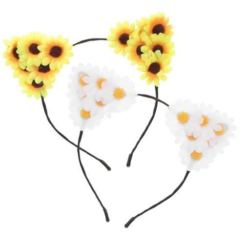 2Stücke Blumenhaarband mit Katzenohren Dekorative Haarschmuck für Frauen für Partys Festivals Gelb Weiß Blumenmuster Rutschfester Halt von CALLARON