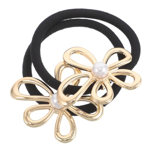 CALLARON 2stücke Elastische Pferdeschwanzhalter Mit Metallblumen Perlengold Wickelband Für Frauen Und Mädchen Reise Accessoires Haarschmuck Für Hochzeit Und Party von CALLARON