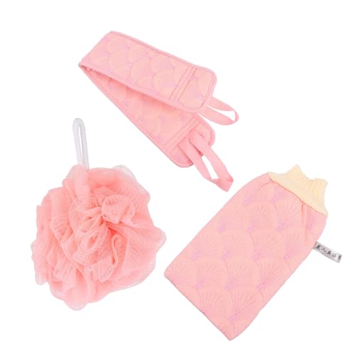 CALLARON 1 Badetuch-set Handschuhe Lang Schrubben Handtuch Zum Abreiben Des Rückens Duschtuch Zurückziehender Streifen Bad-dusche-kugel Duschstreifen Duschkugel Rayon Rosa von CALLARON