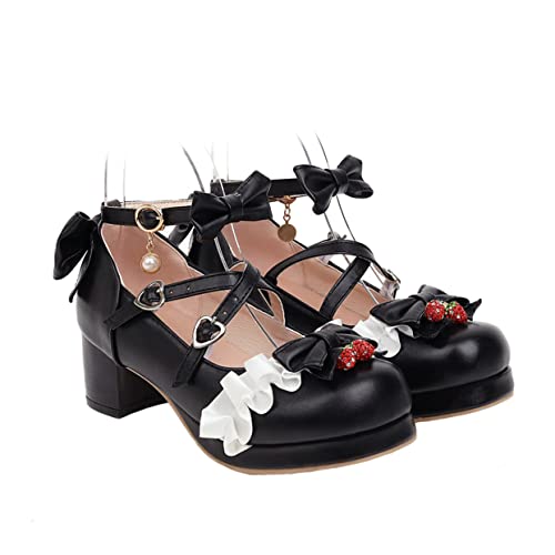 CALLARON 1 Paar Damen Schuhe mit Dicker Ferse und Schleifen Design Komfortable rutschfeste Ballerinas für Sommer Arbeit Dates und Partys Erhältlich Schwarz von CALLARON
