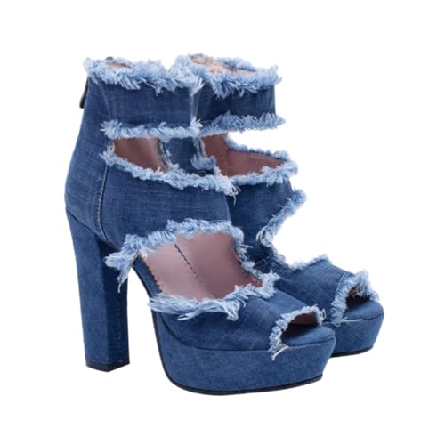 CALLARON 1 Paar Hochwertige Damen Sandalen Jeansstoff Bequeme High Heels für Partys Hochzeiten und Besondere Anlässe Blau CALLARON 1 Paar Hochwertige Damen Sandalen Jeansstoff Bequeme High Heels für Partys Hochzeiten und Besondere Anlässe Blau von CALLARON