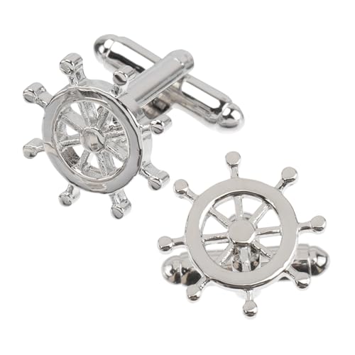 CALLARON 1 Paar Männliche Manschettenknöpfe im Design Eines Schiffslenkrads und Elegant für Hochzeiten und Formelle Anlässe Silber CALLARON 1 Paar Männliche Manschettenknöpfe im Design Eines Schiffslenkrads und Elegant für Hochzeiten und Formelle Anlässe Silber von CALLARON