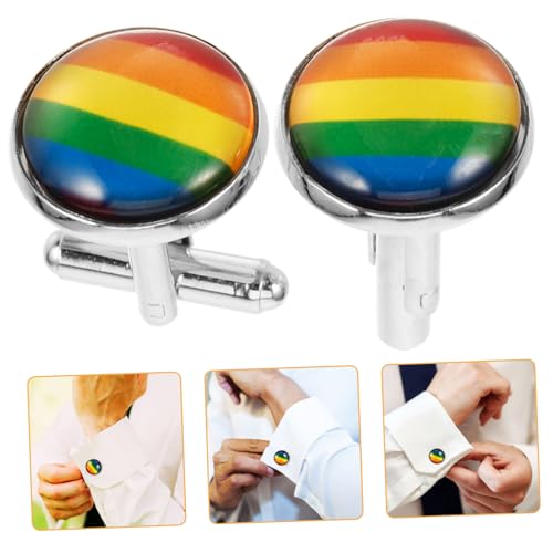 CALLARON 1 Paar Regenbogen-manschettenknöpfe Arm Ihn Zubehör Hemden Für Männer Krawattenklammern Kreuzknochen Kabelbinder Einstecktuchhalter Karierte Krawatte Stellnadel Abs Zinklegierung von CALLARON