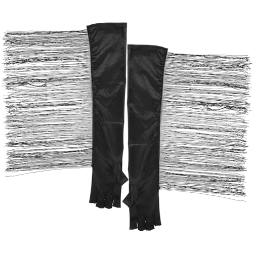 CALLARON Lange Schwarze Damenhandschuhe Opernhandschuhe Mit Quastendesign Elastische Abendhandschuhe Für Kostüm Und Cosplay-veranstaltungen von CALLARON