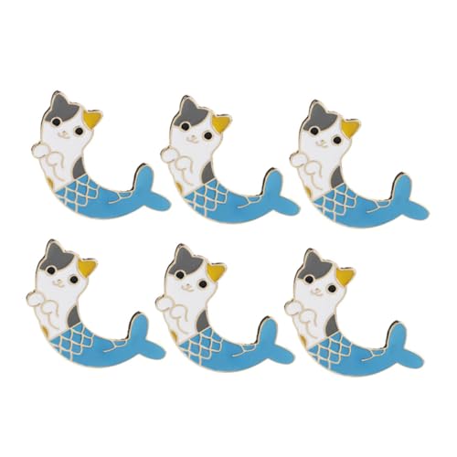 CALLARON Meerjungfrau Katze Emaille Revers 6pcs Set Modeschmuck Brosche Feine Legierung Frauen Mädchen Mantel Broschen Gold Farbe von CALLARON
