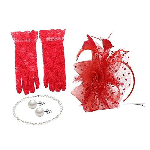 CALLARON 1 Satz Cocktailparty-hut Tea-party-fascinator-stirnband Braut Hochzeit Hut Brauthandschuhe Aus Spitze Frauen-fascinator-hut Bestattungshandschuhe Hochzeitskleid Abs Damen Perle von CALLARON