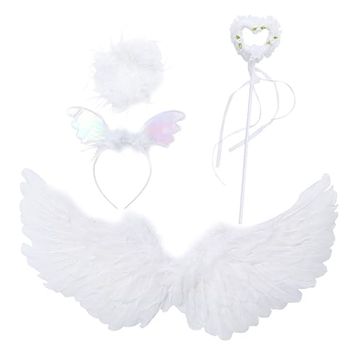 CALLARON 1 Satz Federflügelstirnband -Set Feenflügel Mädchen Fee Biene Zauberstäbe Flügel für Mädchen Flügelstütze für Mädchen Feenstab und Stirnband Cosplay-Haarreifen Eisendraht Weiß von CALLARON