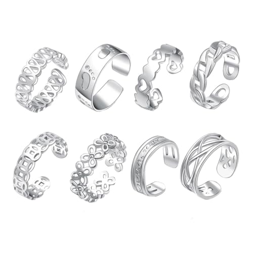 CALLARON 8stücke Silberner Zehenring Zum Öffnen Damen Fußring Mit Dekoration Modischer Fußschmuck Passend Für Viele Anlässe von CALLARON