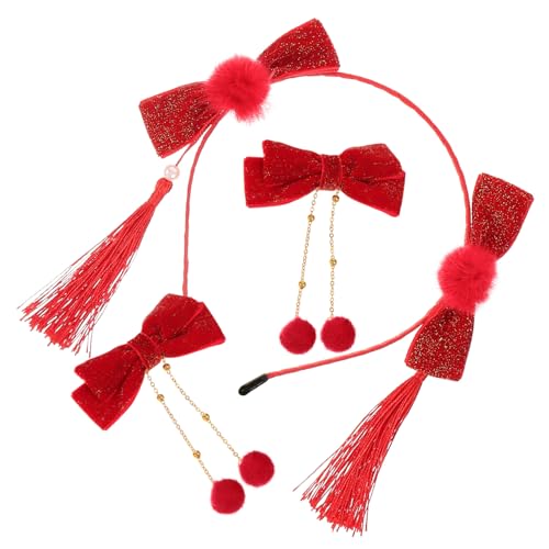 CALLARON 1satz Rotes Glitzer-stirnband Mit Schleife Und Quasten Chinesisches Haarschmuck Neujahr Inklusive Flauschiger Bälle Für Mädchen Teiliges Für Festlichkeiten Und Besondere von CALLARON