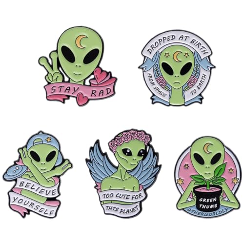 CALLARON 1 Satz Übertriebene Alien-muster-brosche Auto Untersetzer Brosche Ästhetik Knopfnadeln Alien-pins Für Rucksäcke Karikatur Stift Frosch Raumschiff-brosche Email Pin Merch Metall 5st von CALLARON