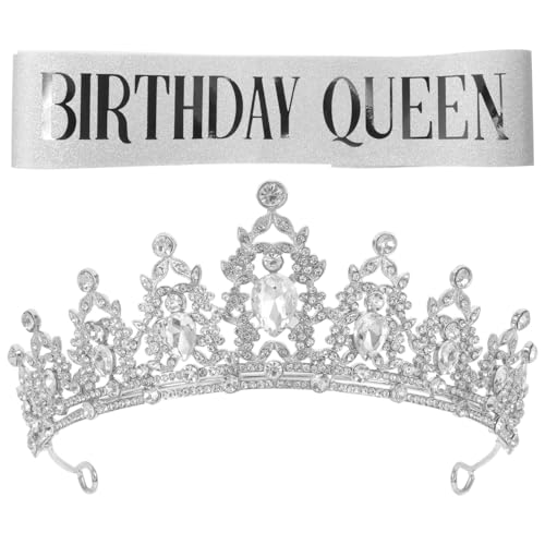CALLARON 1 Satz und Schärpen Set für Frauen Geburtstagskrone mit Strassverzierungen Eleganter Sash Perfektes Partyzubehör für Stilvolle Geburtstagsfeiern für Prinzessinnen und Königinnen von CALLARON