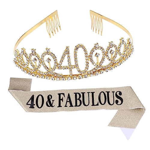 CALLARON 1 Set 2 Stück Krone Zeremonieller Gürtel Geburtstag Schärpe Riemen Tiara 40 Geburtstagsgeschenk Damen Gürtel Geburtstagskrone Schärpe Geburtstagsetikette Gürtel Party Schärpe von CALLARON