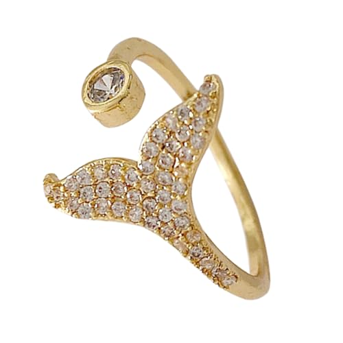 CALLARON 1 Stück Fishtail Ring mit Eingearbeiteten Diamanten Offener Ring im Walschwanz Design für Damen und Herren Langlebig und Elegant von CALLARON
