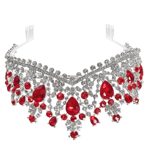 CALLARON 1 Stück Tiara Schmuck für Braut Kamm Kämme Brautzubehör Hochzeitskrone Brautkronen für die Hochzeit Strass-Brautkrone Brautkopfbedeckung Hochzeitszubehör rot von CALLARON