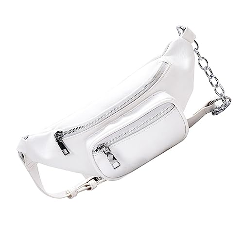 CALLARON 1stk Kette Damen Tasche Umhängetasche Für Damen Umhängetaschen Für Damen Hüfttasche Für Gürteltasche Süße Umhängetaschen Weiß Pu-Leder Reisen Kettentasche Modisch Und Vielseitig von CALLARON