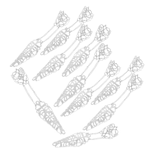 CALLARON 10 Stück Teiliges Gothic Fingernagel-krallen Hohlem Muster und Ketten Eisen-fingertip-ringe für Halloween Cosplay Party und Tanz-accessoires Langlebiges Elektroplattiertes von CALLARON