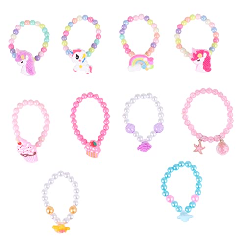 CALLARON 10 Stück Teiliges Perlenarmband für Einhorn Regenbogen Eiscreme Bunte Cartoon Handgelenksketten für Mädchen und Kreative Bastelprojekte von CALLARON