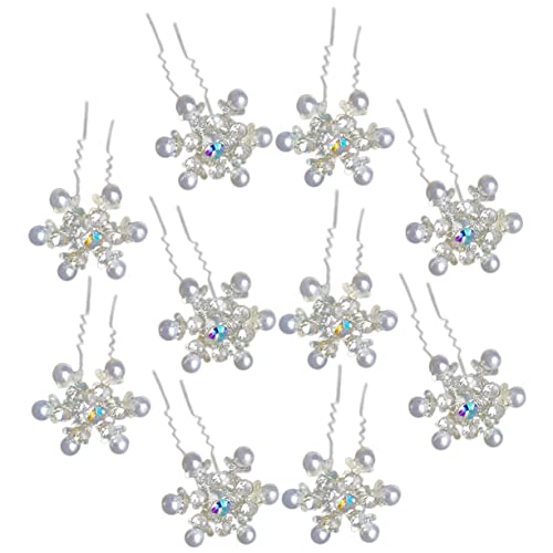 CALLARON 10stücke Schneeflocken Haarnadeln Mit Kristallblumen Für Frauen U-förmige Haarspangen Mit Perlen Für Brautjungfern Hochzeit Haar Zubehör Fest Haltend Elegant Und Vielseitig von CALLARON