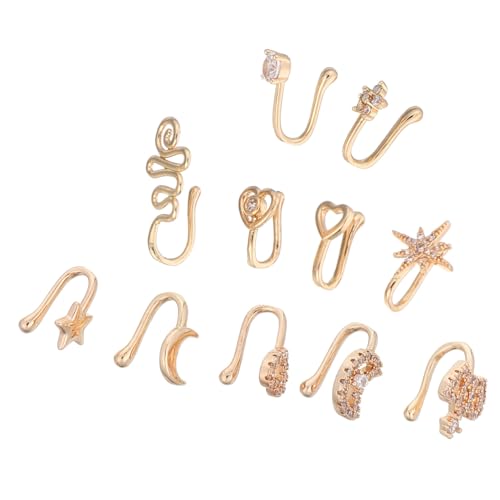 CALLARON 11 Stück Teiliges Nasenring Langlebigem Kupfer Leichter Hautfreundlicher Fake Nose Piercing Clip Modischer und Vielseitiger Schmuck für Frauen und Männer für Alltag und Besondere von CALLARON