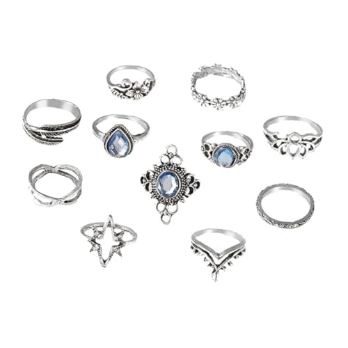 CALLARON 11 Stück Teiliges Retro Joint Rings Filigrane Damenringe mit Funkelnden Kristallverzierungen Stilvolle und Robuste Knöchelringe aus Verschleißfestem Material Modischer Schmuck für von CALLARON