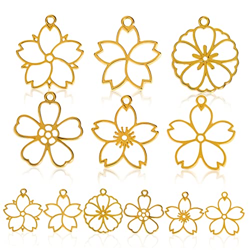 CALLARON 12 Stück Teiliges Blumenanhänger Legierung Offene Lünettenrahmen mit Hohlem Blüten Design Vielseitige DIY Schmuckanhänger für Halsketten Ohrringe und Armbänder von CALLARON