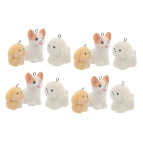 CALLARON 12 Stück Teiliges Cartoon Hund Anhänger Flocking Resin Charms Niedliche DIY Hunde Schmuckanhänger für Schlüsselanhänger Armbänder Halsketten Bastelprojekte von CALLARON