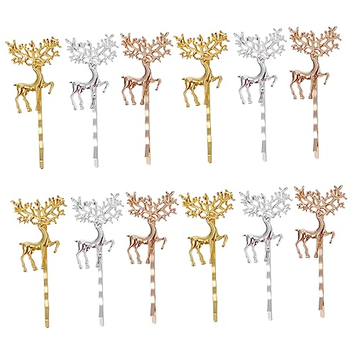 CALLARON 12 Stück Teiliges Weihnachts Haarschmuck Metall Haarspangen mit Rentier Gold Silber und Gold Kreative Festliche Haarklammern für Mädchen und Damen Langlebig und Modisch von CALLARON