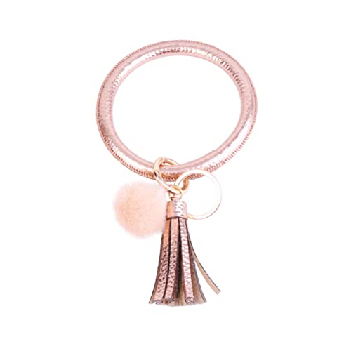 CALLARON 1stück Lederschlüsselring Mit Schlüsselarmband Plüschball Und Quaste Gold Perfektes Für Taschen Und Schlüssel Für Freunde Und Familie von CALLARON