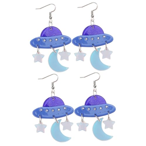 CALLARON 2 Paare Blaue Ohrringe Damen Spaceship Mond Stern Anhänger Langlebig Glänzend Hautfreundlich Ohrhänger Schmuck für Party Geschenkidee für Frauen und Mädchen von CALLARON