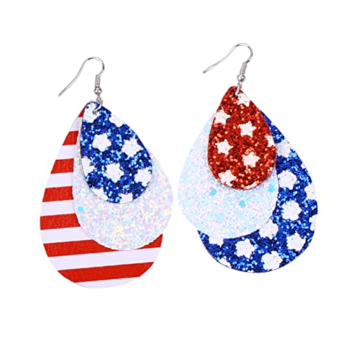 CALLARON 2 Paare Damen Ohrringe PU Wasserfall Tropfenform Dreischichtig Schmuck Independence Day Party Leicht Langlebig Modisch von CALLARON